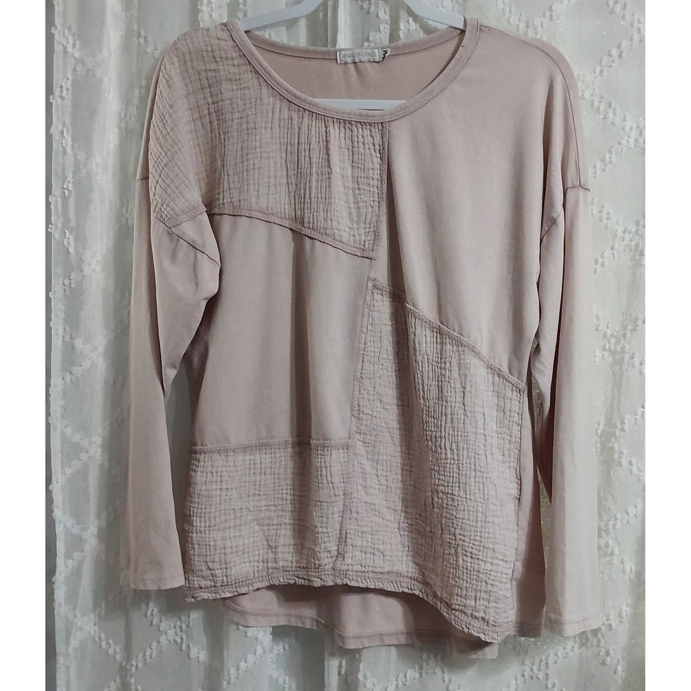 Made in Italy Pink Cotton Patchwork Crinkle Gauze Long Sleeve Top S/M C40995-10